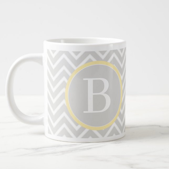 Yellow Chevron Monogram Large Coffee Mug (Left)