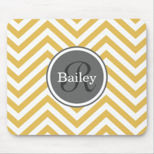 Yellow Chevron Monogram Mouse Pad
