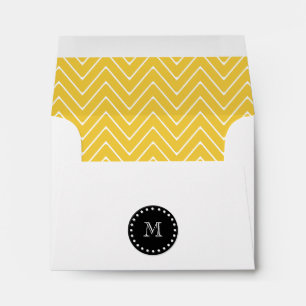 Yellow Chevron Pattern Black Monogram Envelopes