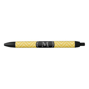 Yellow Chevron Pattern Black Monogram Ink Pen