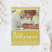 Yellow Chevron Pattern Merry Christmas Photo
