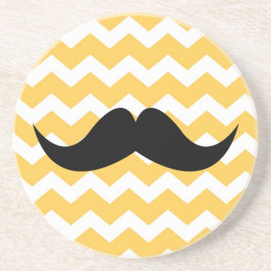 Yellow chevron pattern moustache thirsty sandstone coaster