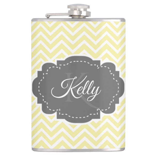Yellow Chevron Personalised Flask (Front)
