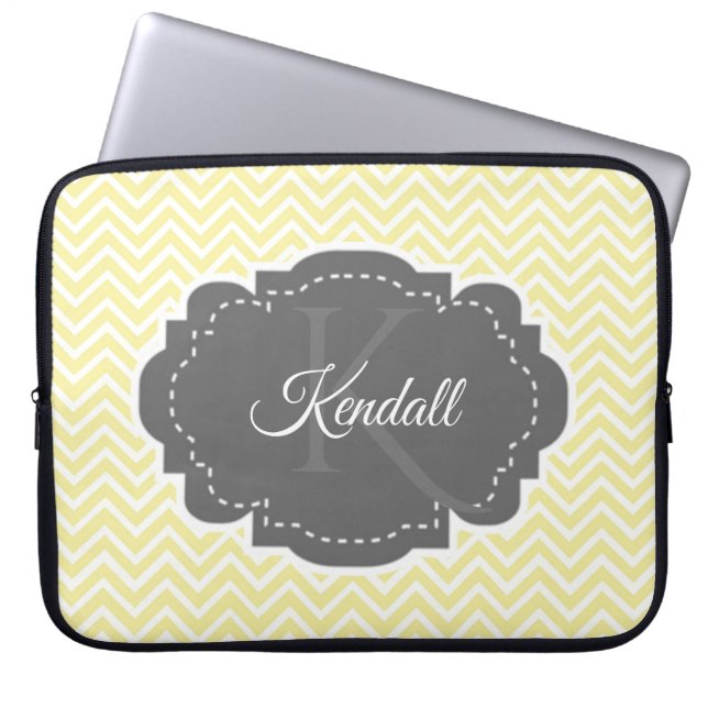 Yellow Chevron Personalised Laptop Sleeve (Front)