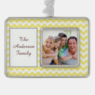 Yellow Chevron Silver Plated Framed Ornament