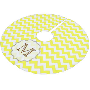 Yellow Chevron Stripe Monogram Initial Tree Skirt