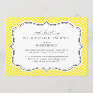 Yellow Chevron Stripes Surprise Party Invitations