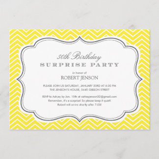 Yellow Chevron Stripes Surprise Party Invitations