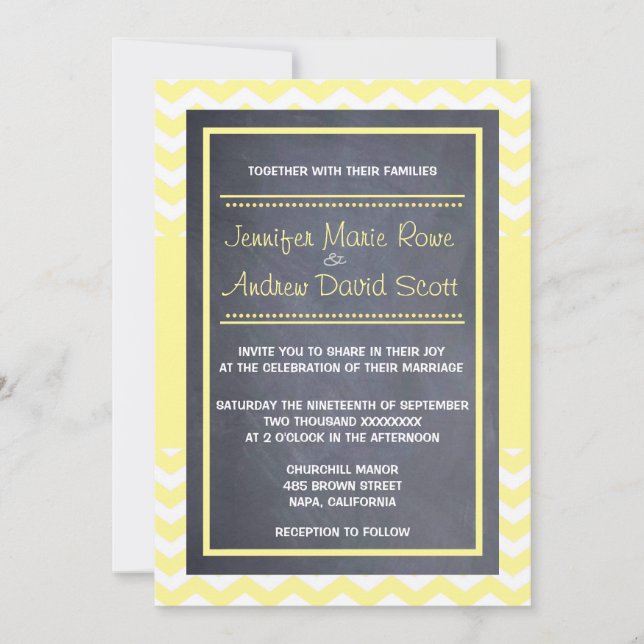 Yellow Chevron Wedding Invitation (Front)