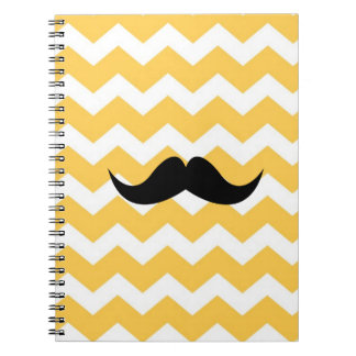 Yellow chevron zigzag pattern black moustache chic notebook