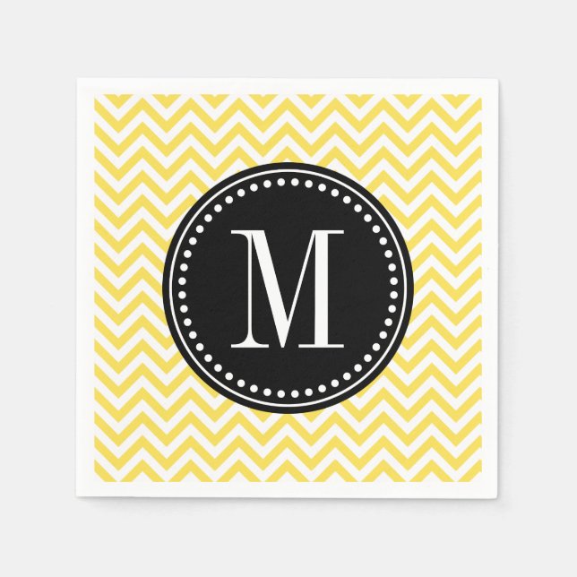 Yellow Chevron Zigzag Personalised Monogram Napkin (Front)