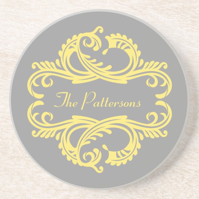 Yellow Chic Damask Coaster (Front)
