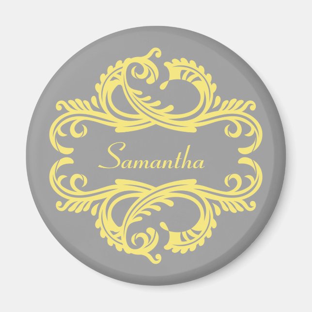 Yellow Chic Damask Magnet (Front)