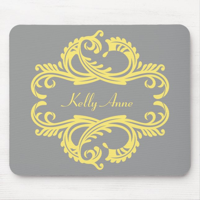 Yellow Chic Damask Mousepad (Front)