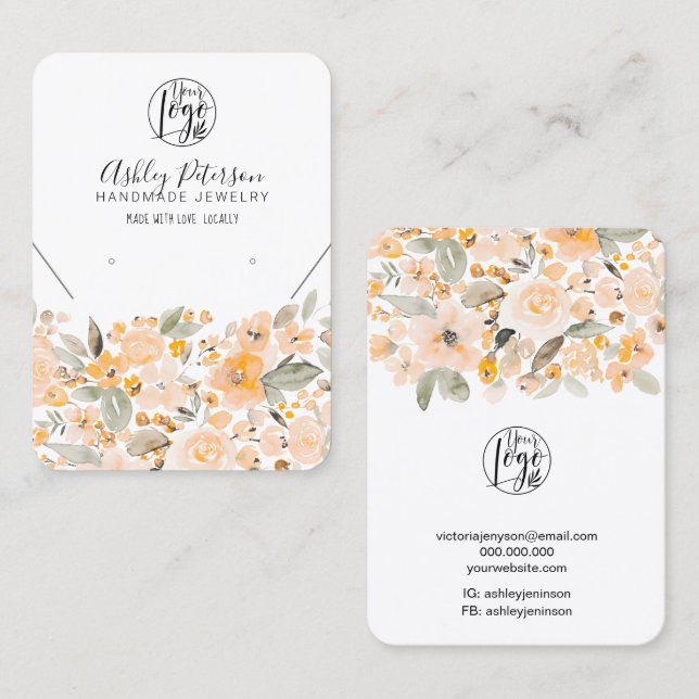 Yellow chic floral logo jewellery earring necklace business card (Front/Back)