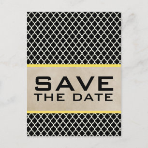 Yellow Chic Quatrefoil Save the Date Postcard