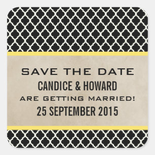 Yellow Chic Quatrefoil Save the Date Stickers