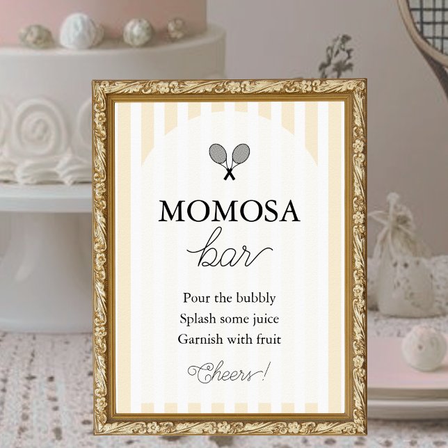 Yellow Chic Tennis Baby Shower Momosa Bar Sign (elegant yellow momosa bar sign for tennis theme chic preppy baby shower event)