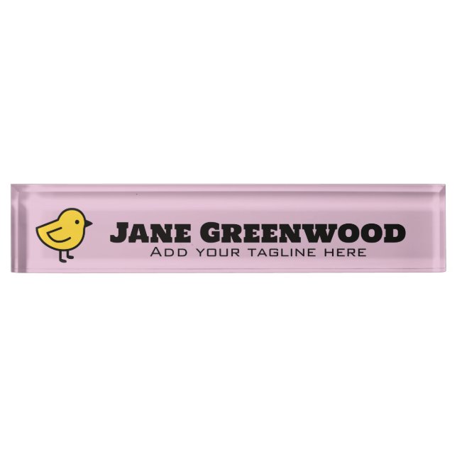 Yellow Chick Bird On A Pink Nameplate (Front)