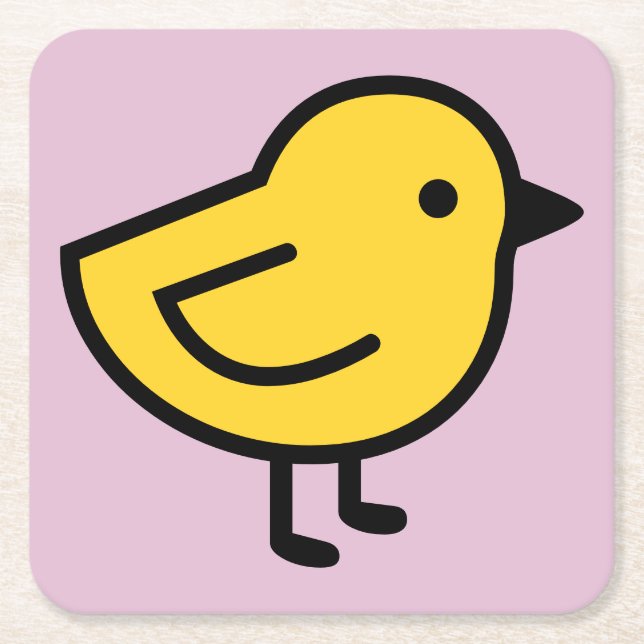 Yellow Chick Bird On A Pink Square Paper Coaster (Front)