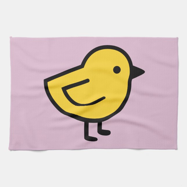 Yellow Chick Bird On A Pink Tea Towel (Horizontal)