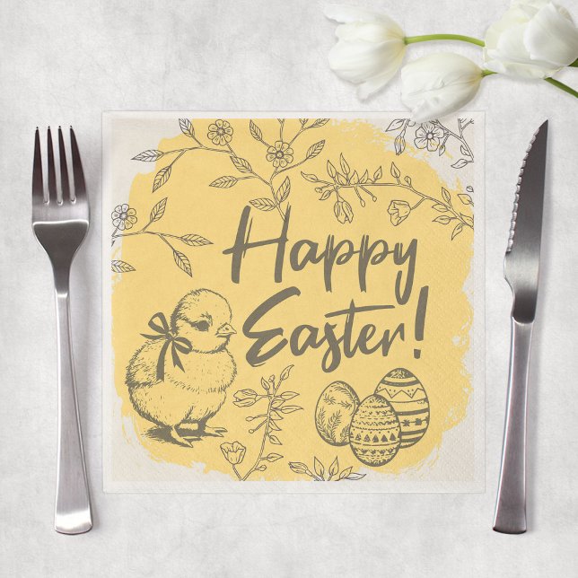 Yellow Chick & Eggs Happy Easter Party Napkin (Yellow Chick & Eggs Happy Easter Party Napkins
)