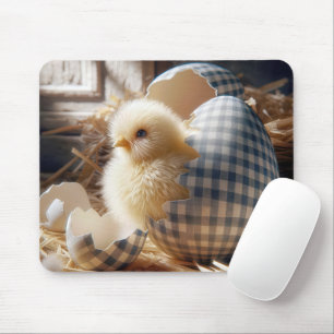 Yellow Chick Hatching From a Gingham Egg Mouse Pad