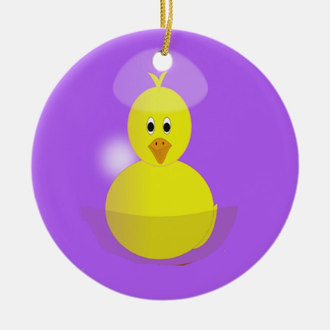 Yellow chick on purple ceramic tree decoration (Front)