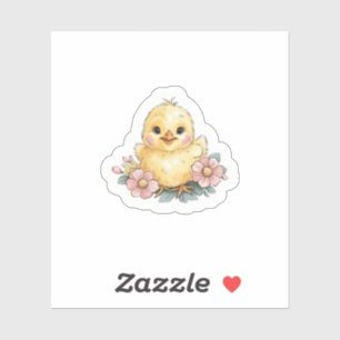 Yellow chick with flowers