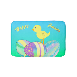 Yellow Chick with Pastel Eggs HAPPY EASTER Bath Mat