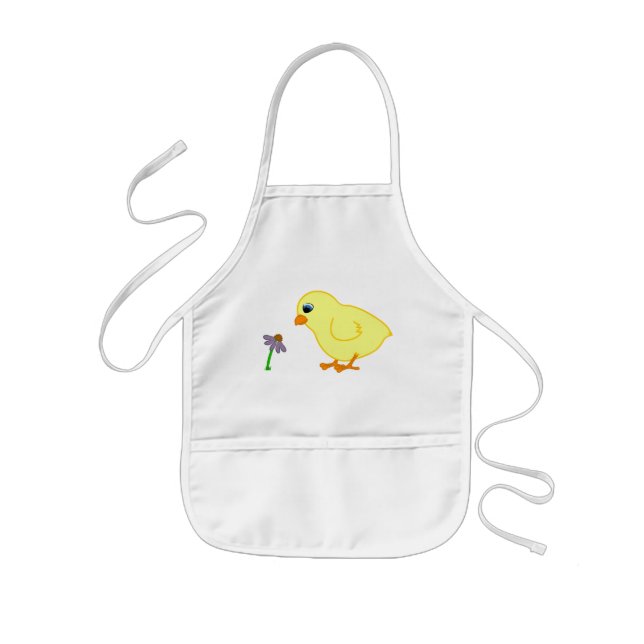 Yellow Chick with Purple Coneflower Kids Apron (Front)