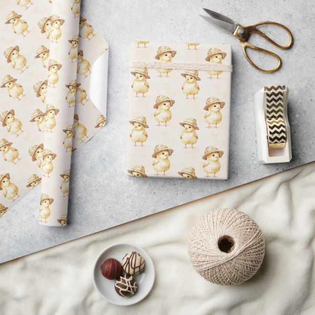 Yellow Chicken Hat Birthday Wrapping Paper (Crafts)