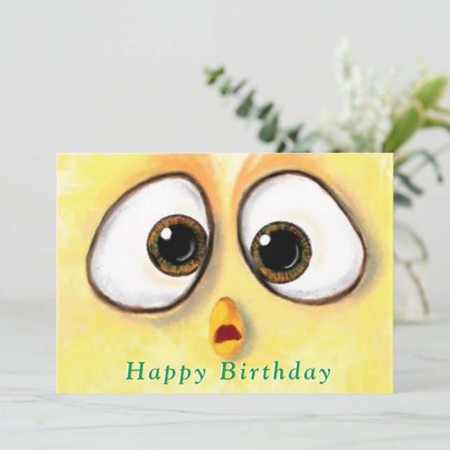 Yellow Chicken Surprised Big Eyes - Happy Birthday (Standing Front)