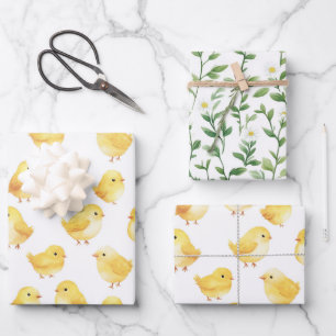 Yellow Chickens Daisy Flower Baby Shower Wrapping Paper Sheet