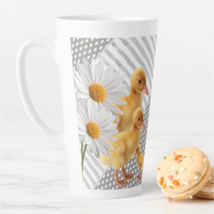 Yellow Chicks Daisy Stripe Latte Mug