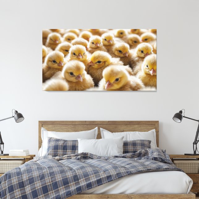 Yellow chicks gathered in large numbers canvas print (Insitu(Bedroom))