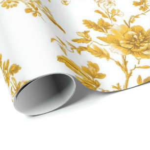 Yellow Chinoiserie Floral Toile Pattern 11 Garden Wrapping Paper