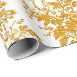 Yellow Chinoiserie Floral Toile Pattern 12 Garden Wrapping Paper