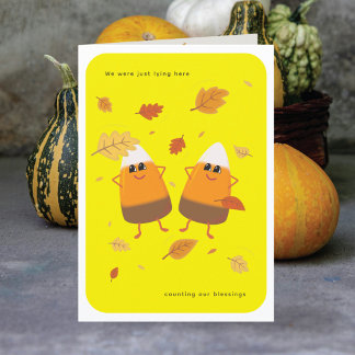Yellow | Chocolate Candy Corn Couple | Fall Holiday Card