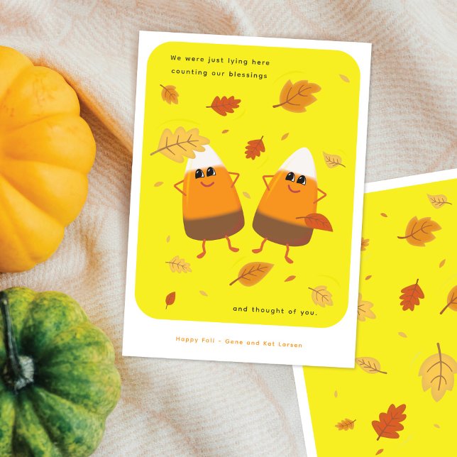 Yellow | Chocolate Candy Corn Couple | Fall Holiday Card (Creator Uploaded)