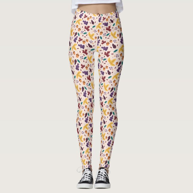 Yellow Chocolaty Leaf Pattern Leggings  (Front)