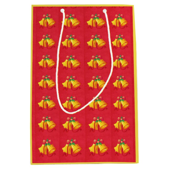 Yellow Christmas Bells on Red Gift Bag (Front)