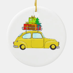 Yellow Christmas car towing tree Ceramic Tree Decoration