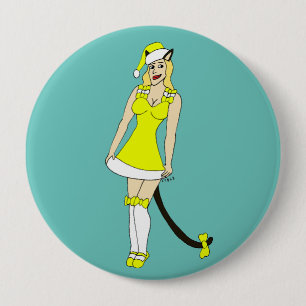 Yellow Christmas catgirl 10 Cm Round Badge