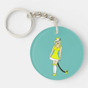 Yellow Christmas catgirl Key Ring