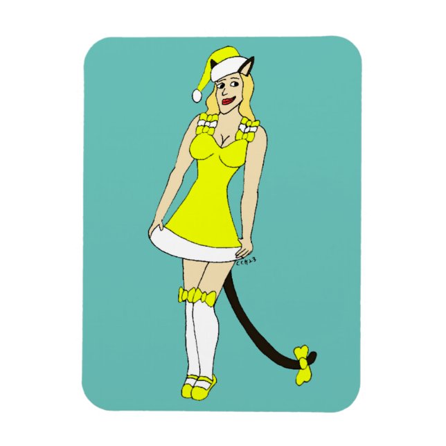 Yellow Christmas catgirl Magnet (Vertical)