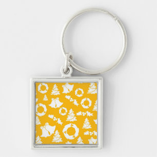 Yellow Christmas Pattern Key Ring