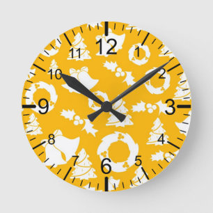 Yellow Christmas Pattern Round Clock