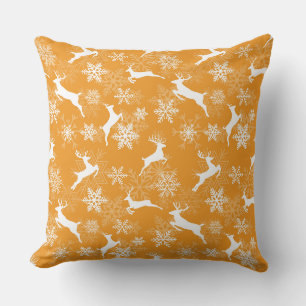 Yellow Christmas snowflakes deer pattern Cushion