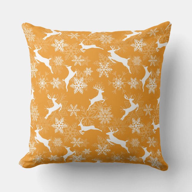 Yellow Christmas snowflakes deer pattern Cushion (Front)